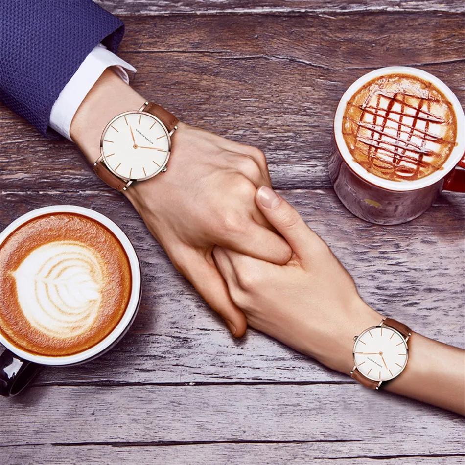 Dropshipping Haute Qualité Rose Cadran En Or Montre Hommes En Cuir Imperméable À L'eau Montre-Bracel