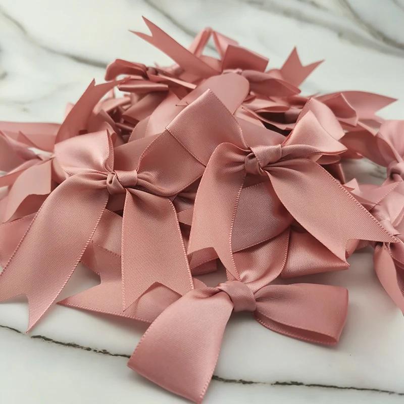 (50 pièces/paquet) 85*85mm ruban rose frais nœuds de petite taille ruban de Satin nœud fleur artisan