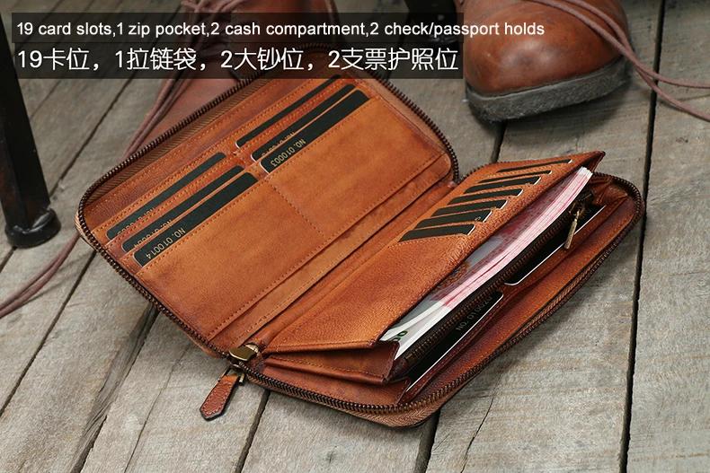 Vintage en cuir véritable portefeuille hommes en cuir long portefeuille hommes sac à main pochette m