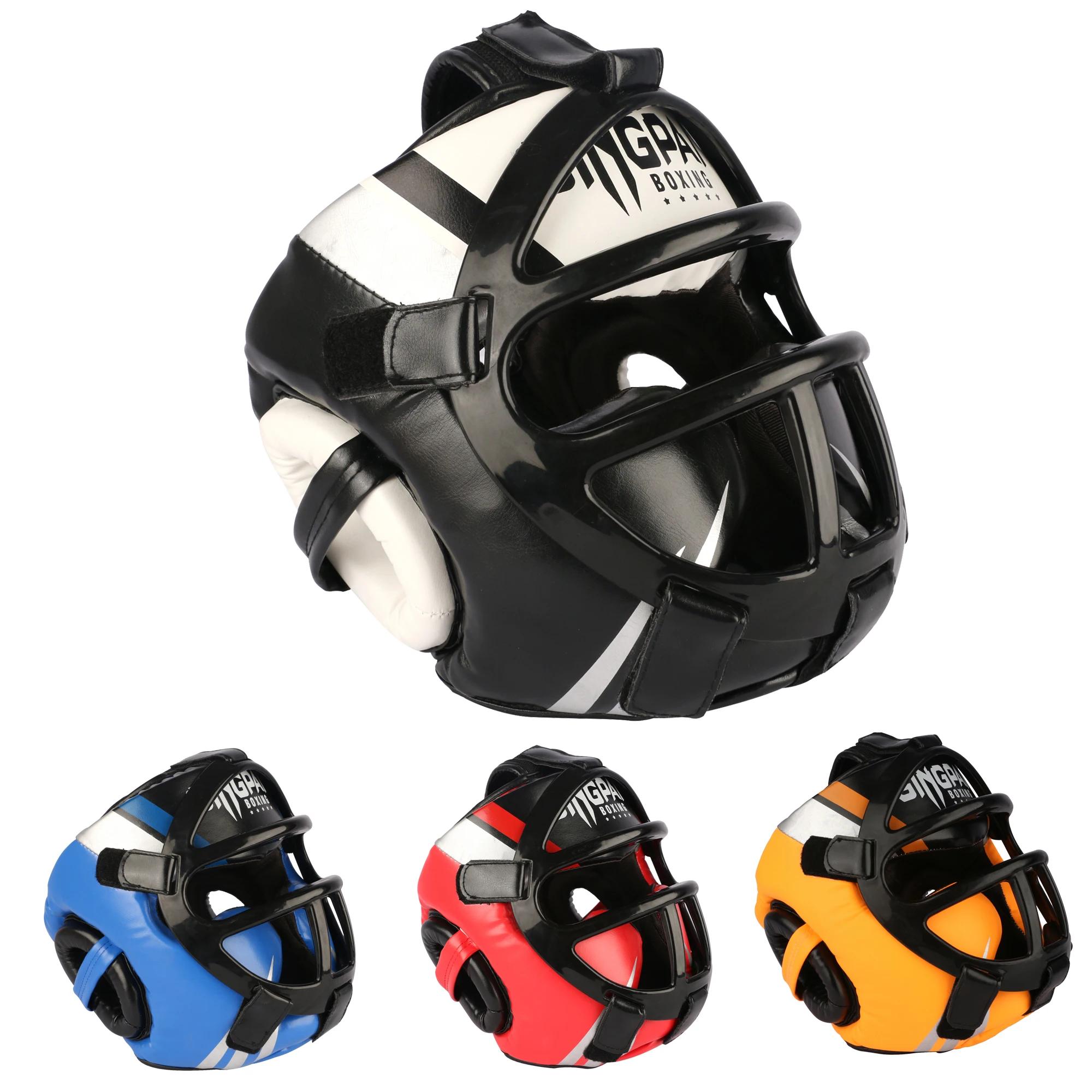Casque de boxe en cuir PU entièrement couvert pour adultes et enfants, casque de compétition profess