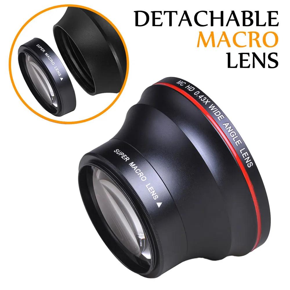 Objectif de caméra grand Angle HD professionnel 52 55 58MM 0.43x, Macro pour Canon EOS Rebel 77D T7i