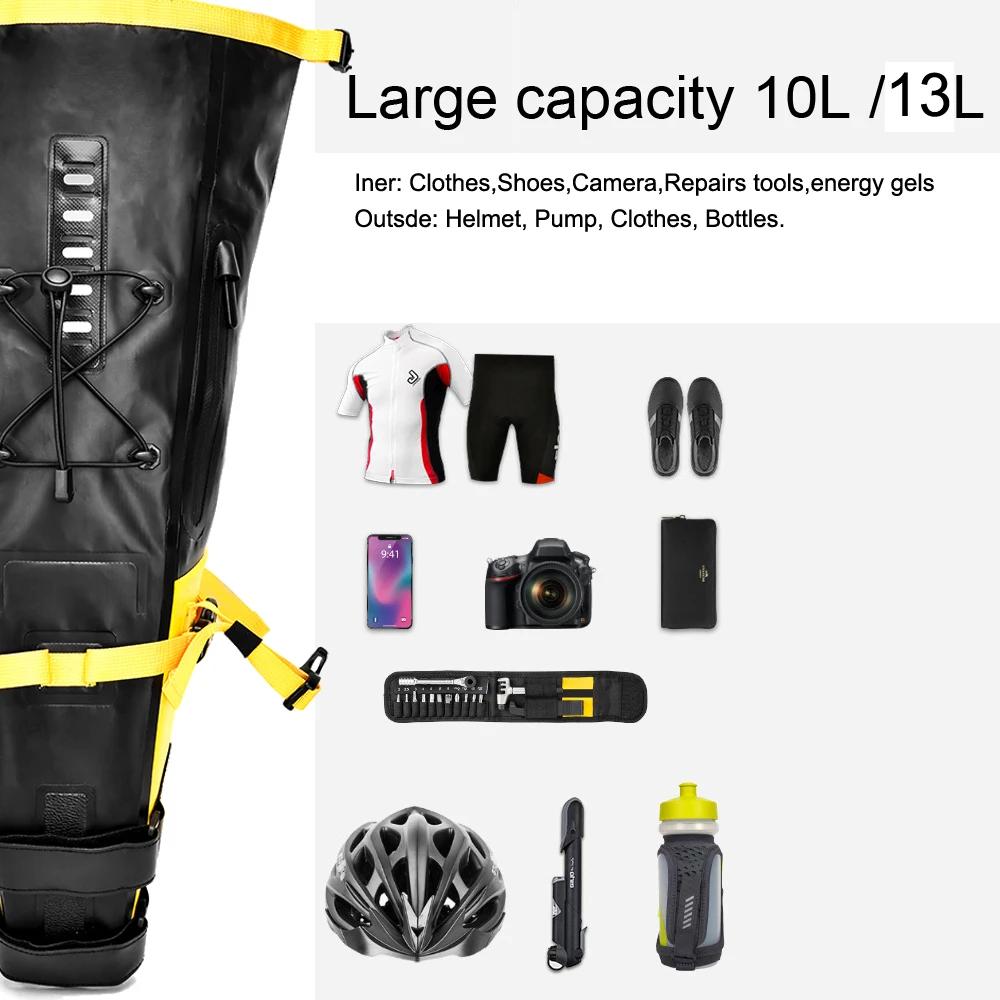 NEWBOLER sac de vélo étanche 13L grande capacité sac de selle de vélo cyclisme pliable queue arrière