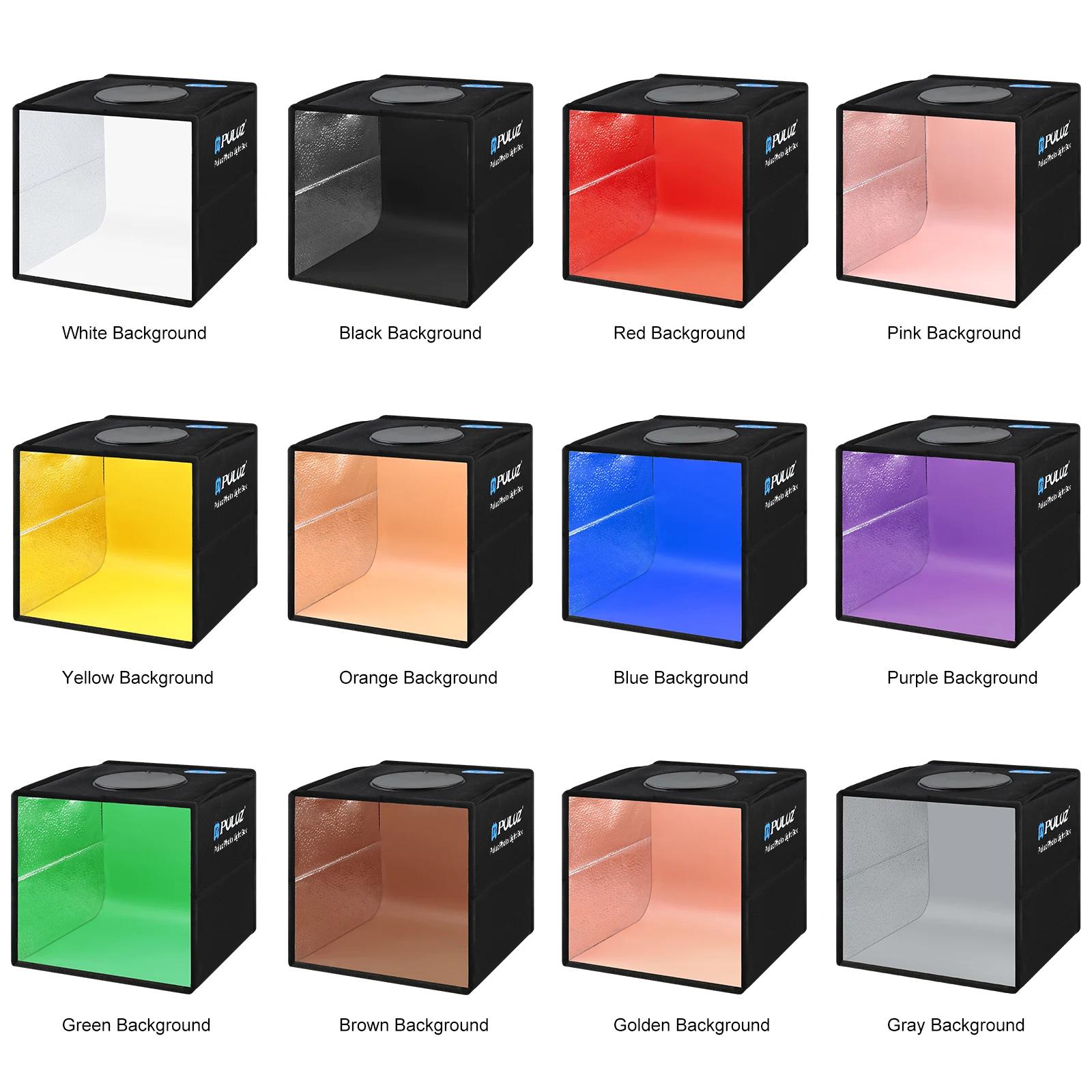 PULUZ Lightbox 80 60 50 40 30cm Photo lumière LED Studio Kits 6 12 arrière-plans de couleur photogra