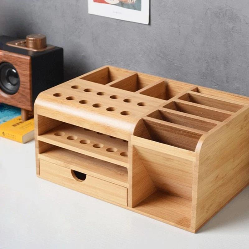 Boîte rangement multifonctionnelle en bois, support bureau service Mobile, tournevis, support pincet