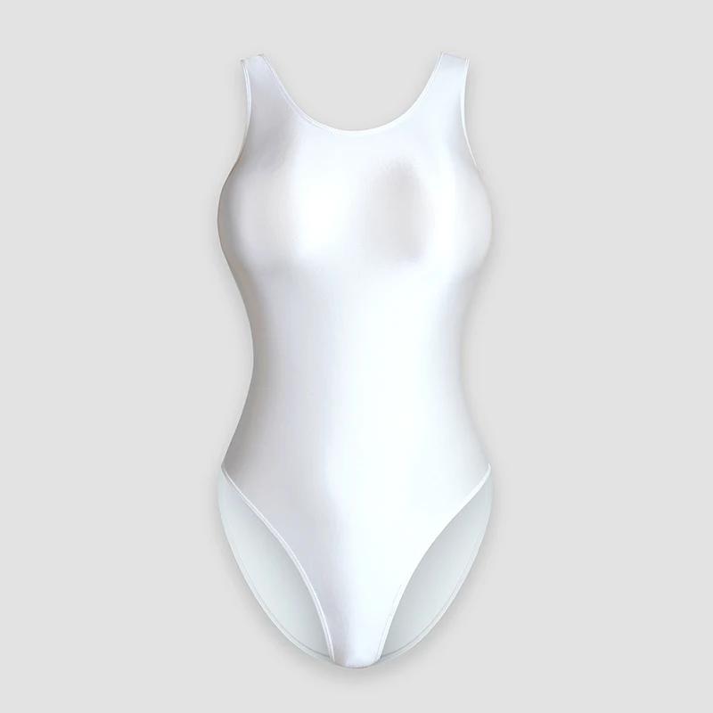 XClocKNYoung Combinaison de bain une pièce en satin brillant, soyeuse, à coupe haute, avec décolleté