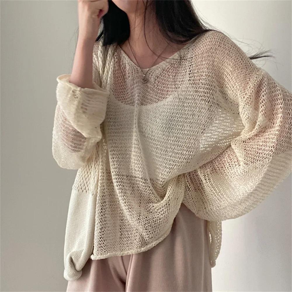 Karrram – pull à manches longues pour Femme, Style paresseux, haut ajouré, Sexy, mode, décontracté,