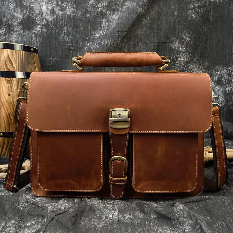 Sac d'ordinateur en cuir de vachette véritable pour homme, sac pour ordinateur portable, étui à bomb