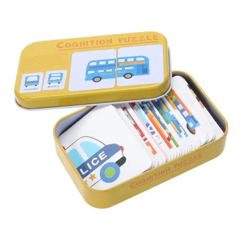 Jouets de Puzzle de Cognition pour bébés, boîte en fer pour enfants en bas âge, jeu de cartes cognit