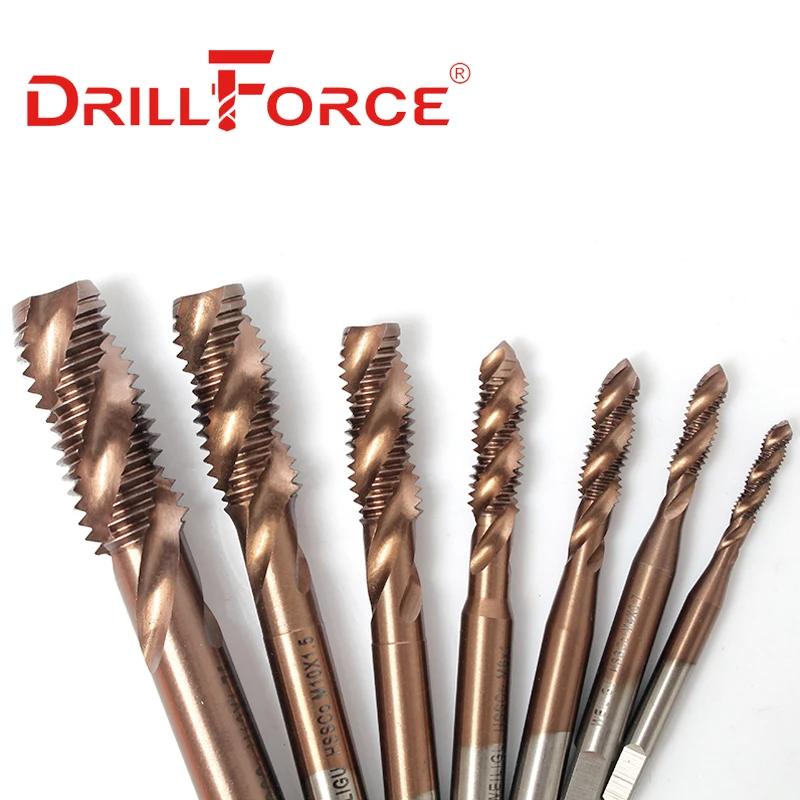 Forets à filetage de vis en Cobalt Drillforce HSSCO M35 flûte en spirale métrique M2-M30 tarauds de