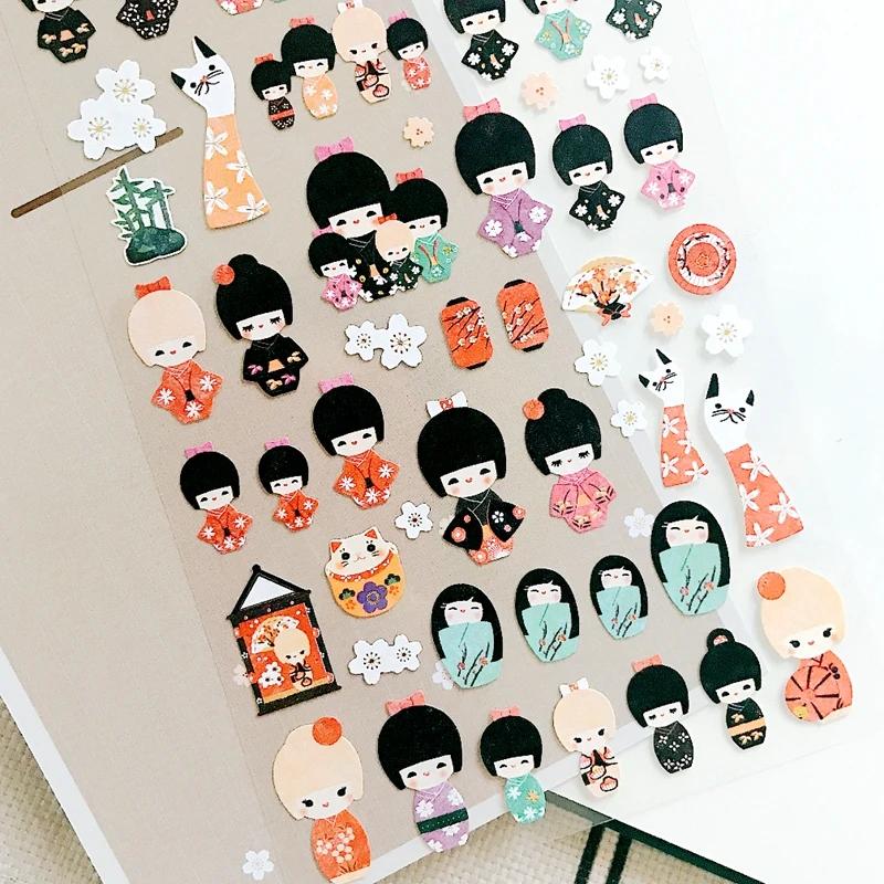 Suatelier japonais Kokeshi autocollants No.1010 poupée filles Sakura Scrapbooking fournitures Kawaii