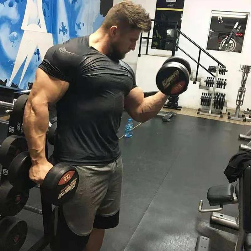 Compression séchage rapide T-shirt hommes course Sport maigre T-shirt court homme Gym Fitness muscul