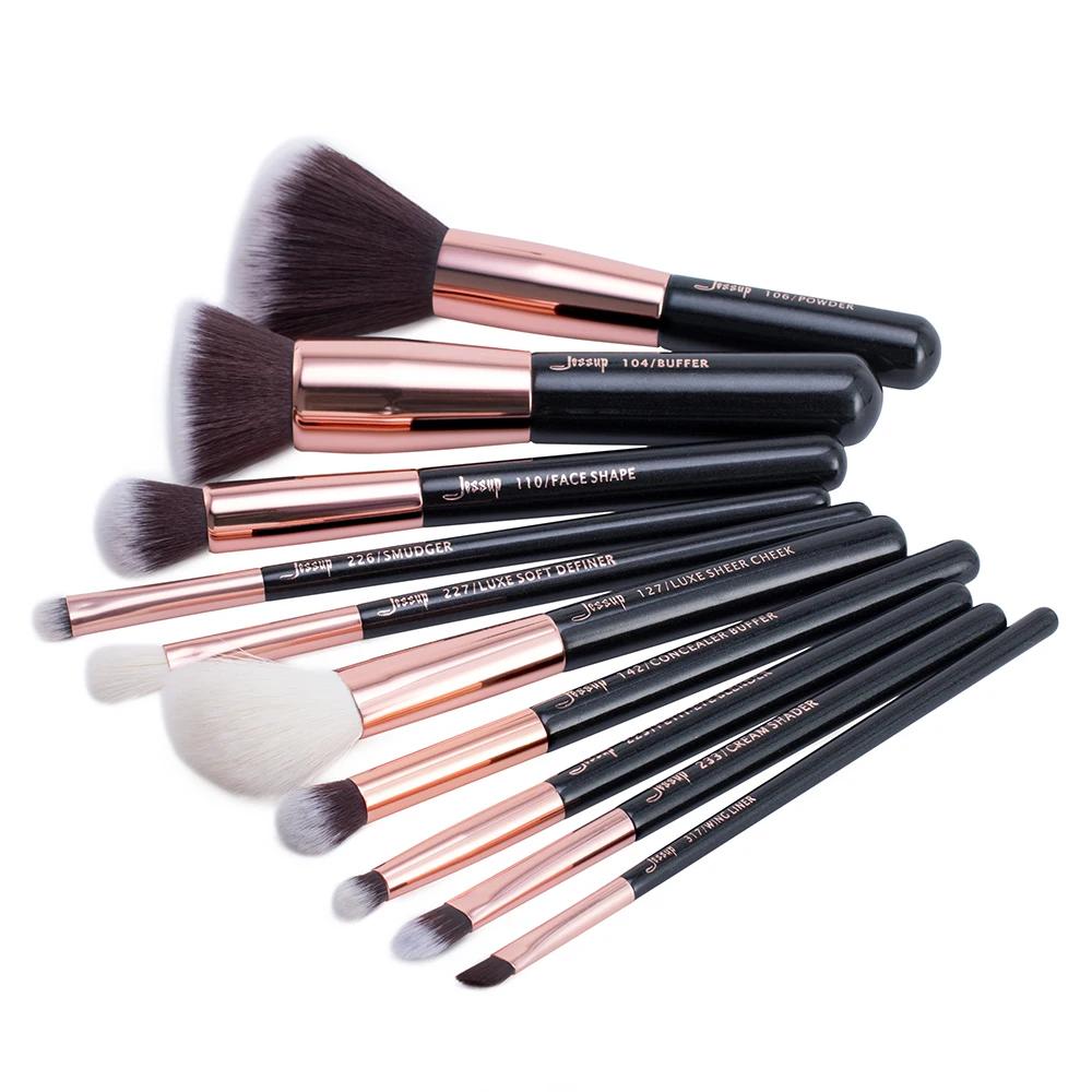 Jessup – pinceaux de maquillage synthétiques naturels, 10 pièces, poudre de fond de teint, Blush, fa