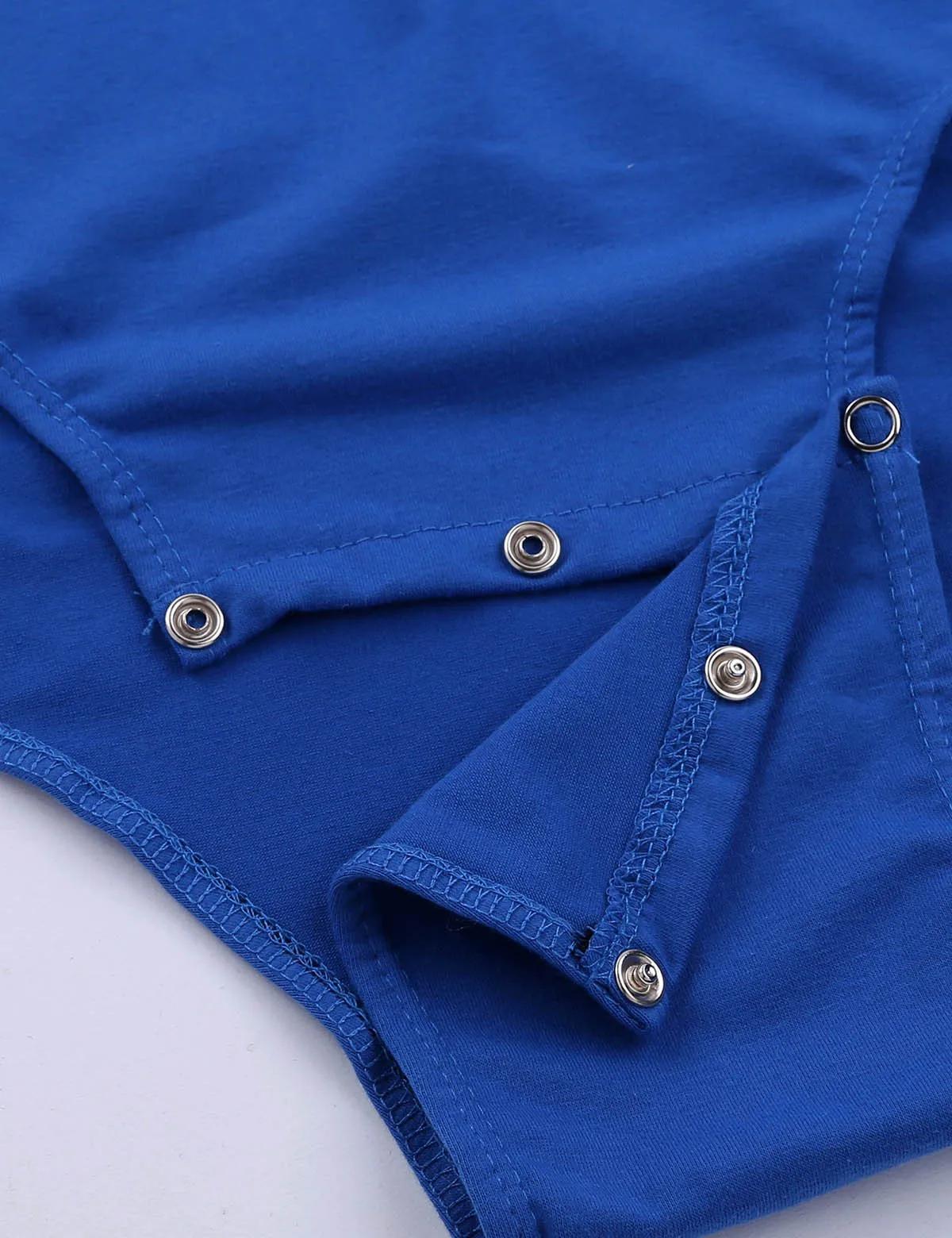 Adulte hommes une pièce Body Catsuit à manches courtes col rabattu bouton-pression entrejambe chemis