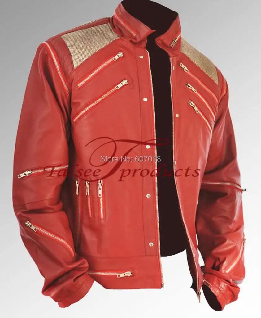 Rare classique MJ MICHAEL JACKSON CUSTOM Classic Beat It MV veste en cuir rouge à fermeture éclair