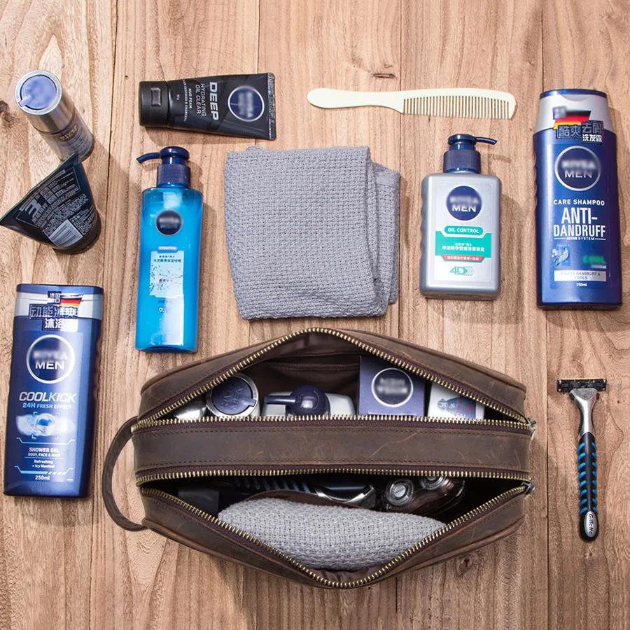 CONTACT'S-Trousse de toilette en cuir véritable pour homme, trousses de toilette vintage, trousses d