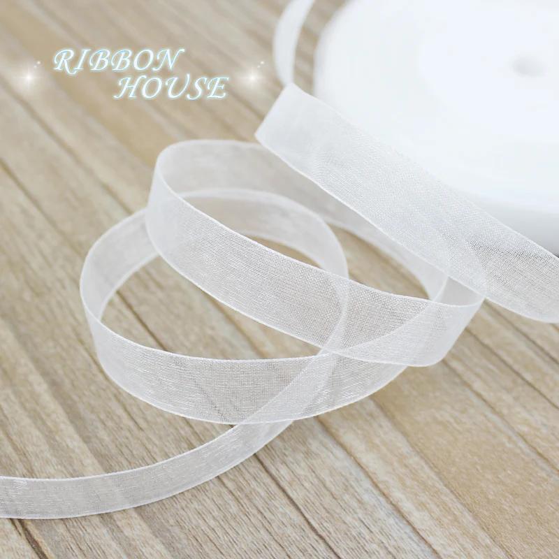 (50 yards/rouleau) rubans en Organza 12/15/20/25/40/50mm, vente en gros, emballage cadeau blanc, déc