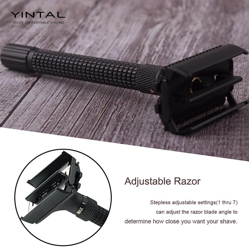 YINTAL ensemble de rasoir de sécurité réglable papillon ouvert Double bord rasoirs en laiton noir ma