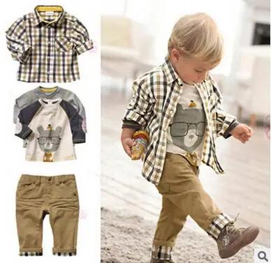 Costume à carreaux pour enfants, manteau, t-shirt, pantalon, 3 pièces, vêtements pour tout-petits, p