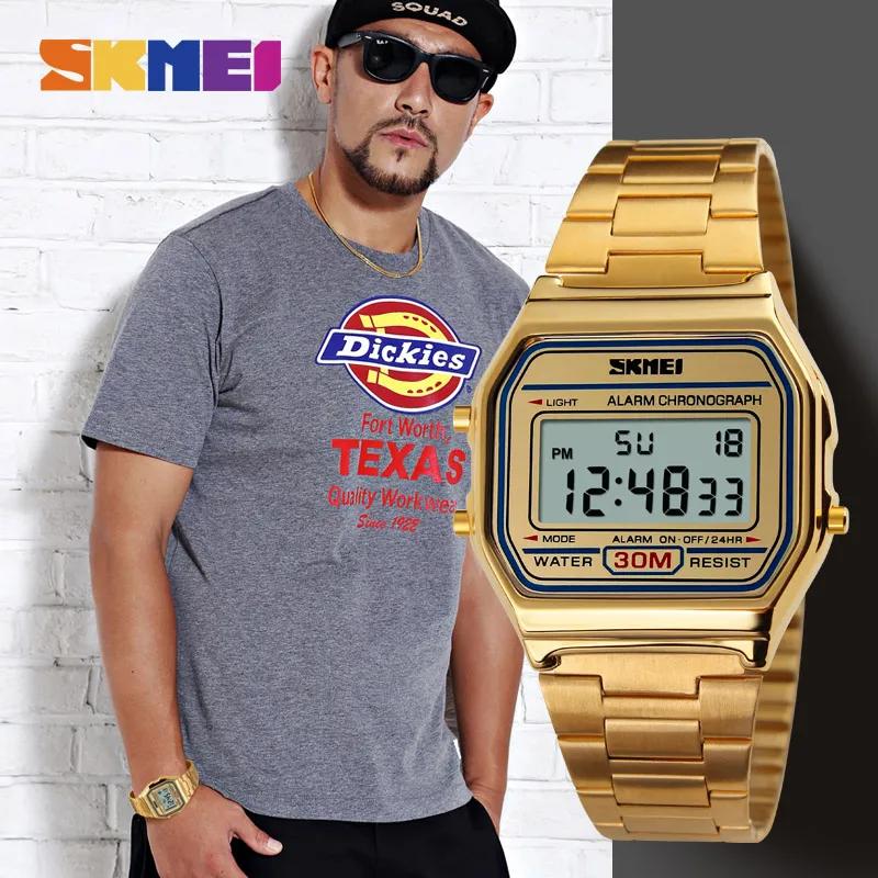 SKMEI-Montre rétro pour hommes d'affaires, électronique, étanche, à la mode, avec bande fine, numéri