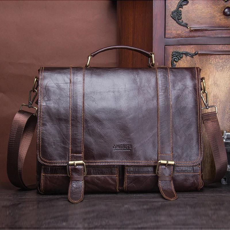 CONTACT'S-Sac à main d'affaires en cuir véritable pour hommes, étui à bombes, grand sac pour ordinat
