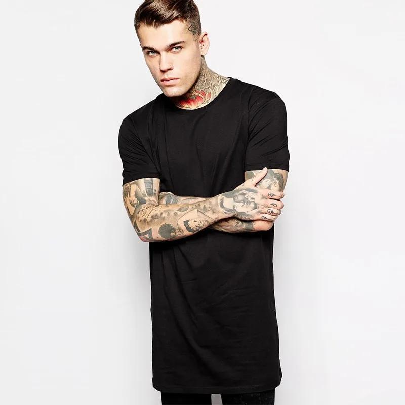 Nouveau T-shirt long noir pour homme 2026 – Style Hip Hop décontracté à manches courtes pour homme