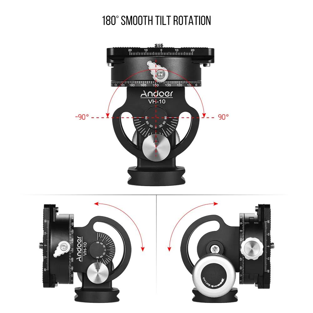 Andoer VH-10 Tête de trépied à 2 voies pour l'observation des oiseaux saupoudrer/Tête de gardien inc