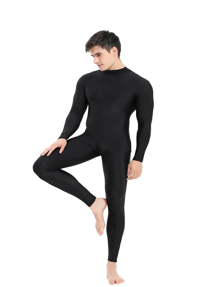 Speerise hommes noir col roulé Spandex à manches longues Unitard unisexe pleine longueur Ballet body