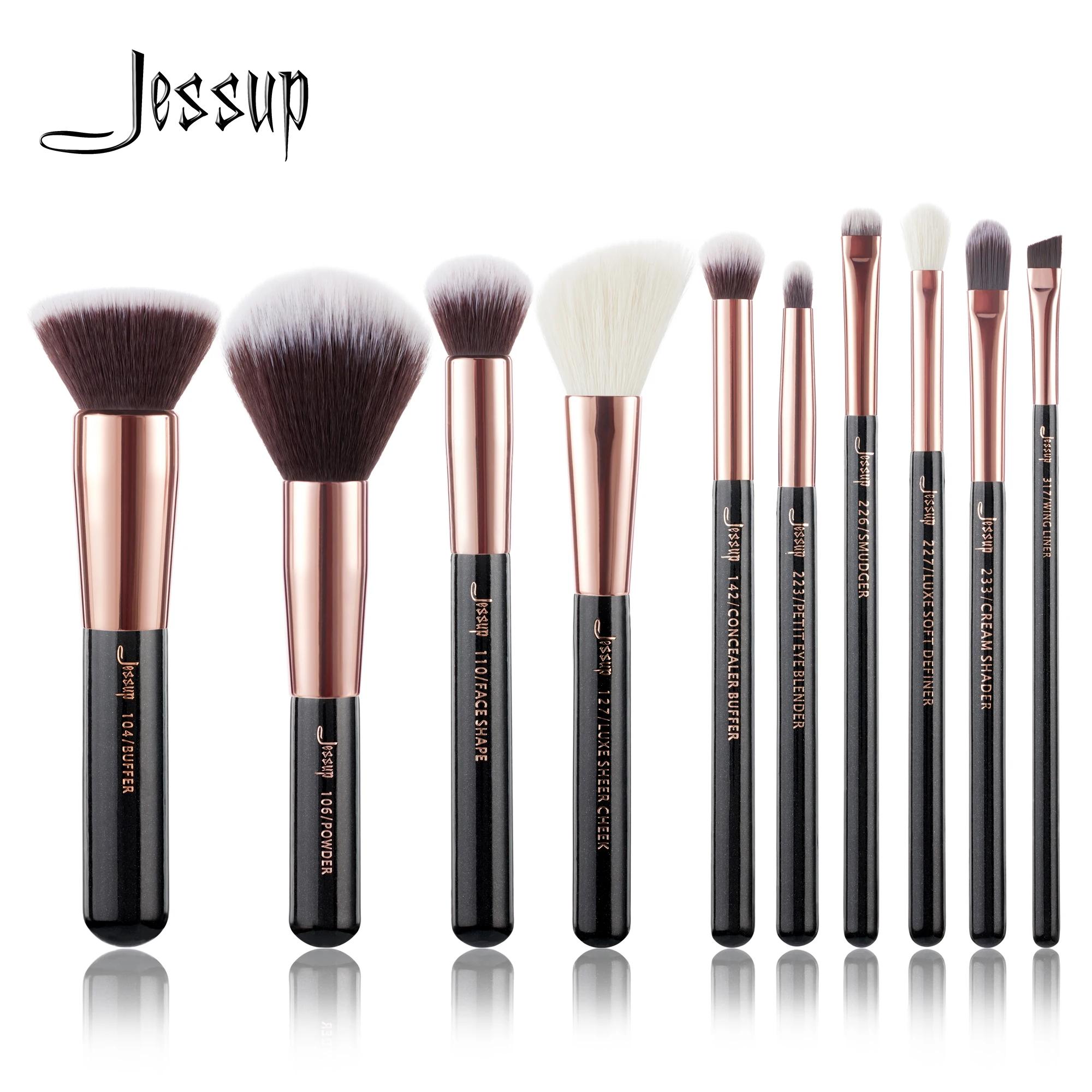 Jessup – pinceaux de maquillage synthétiques naturels, 10 pièces, poudre de fond de teint, Blush, fa