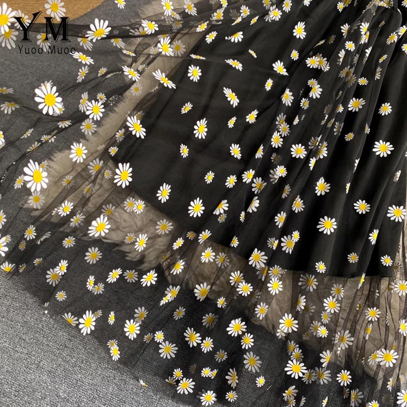 YuooMuoo mode coréenne marguerite fleur imprimé maille robe de soirée été deux couches Spaghetti san