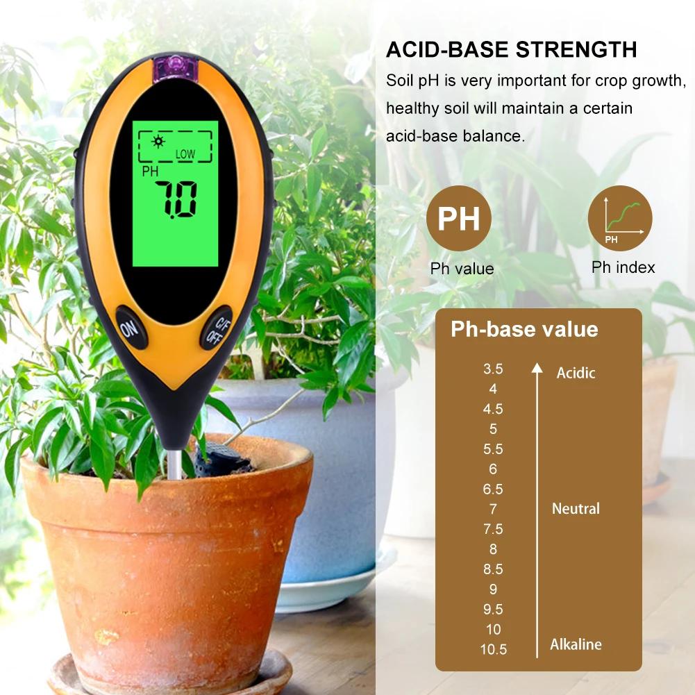 Yieryi – testeur numérique de PH du sol 4 en 1 avec lumière noire, moniteur d'humidité et de tempéra