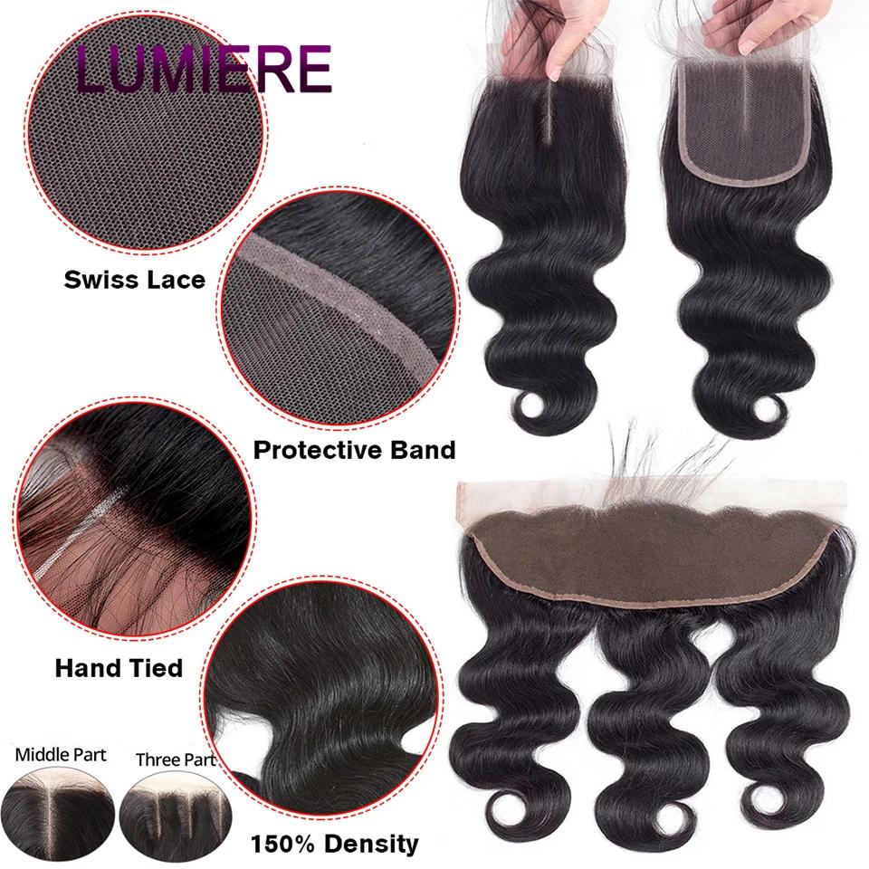 Paquets de vague de corps brut vierge 18A avec fermeture frontale HD fermeture de dentelle transpare