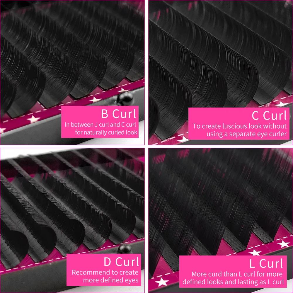Abonnie B/C/D 12 rangées Extension de cils en cheveux de vison noir mat Extension de cils en soie mo