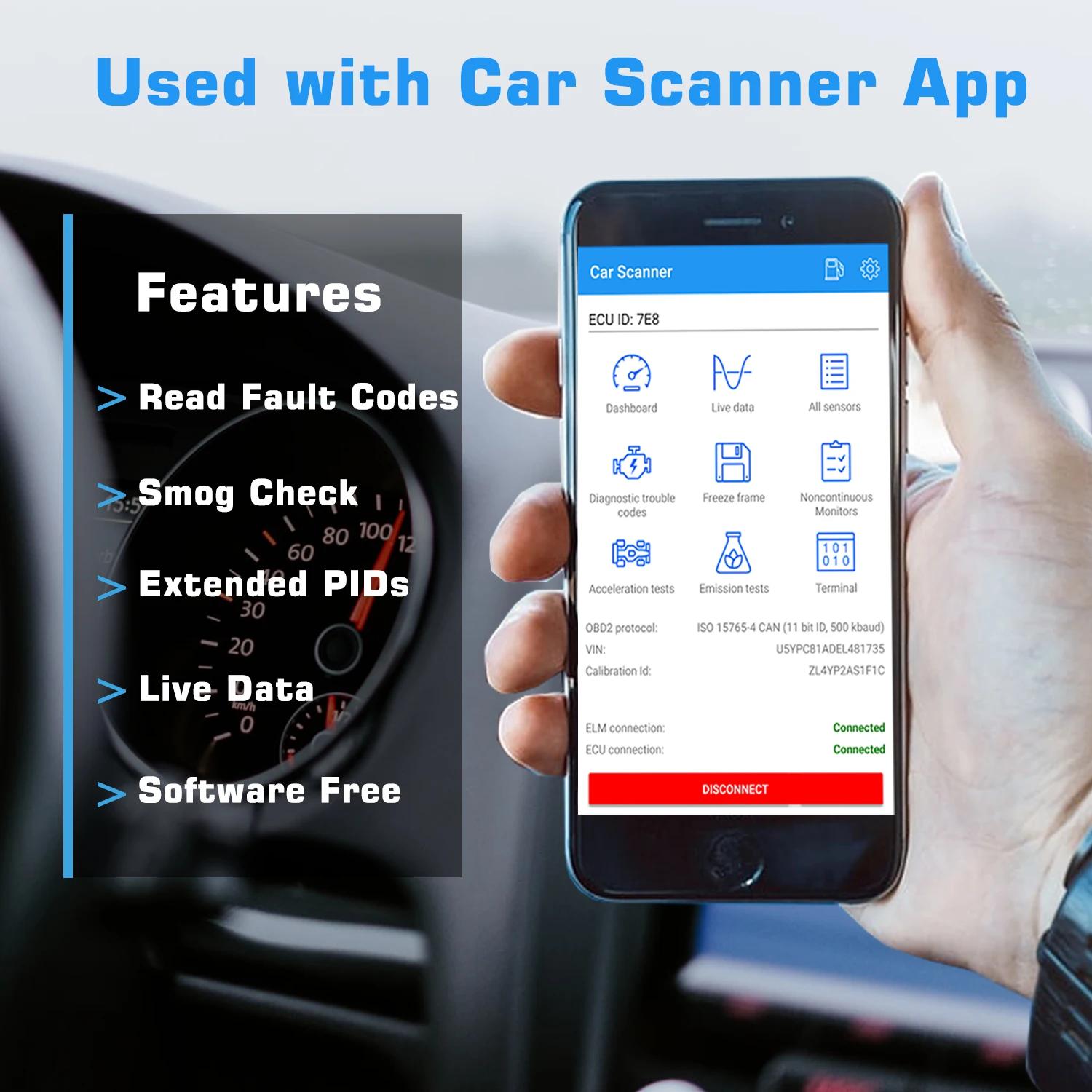 Veepeak Mini Scanner Bluetooth OBD2 pour Android, Outil de Diagnostic Automobile OBD II, Lecteur de