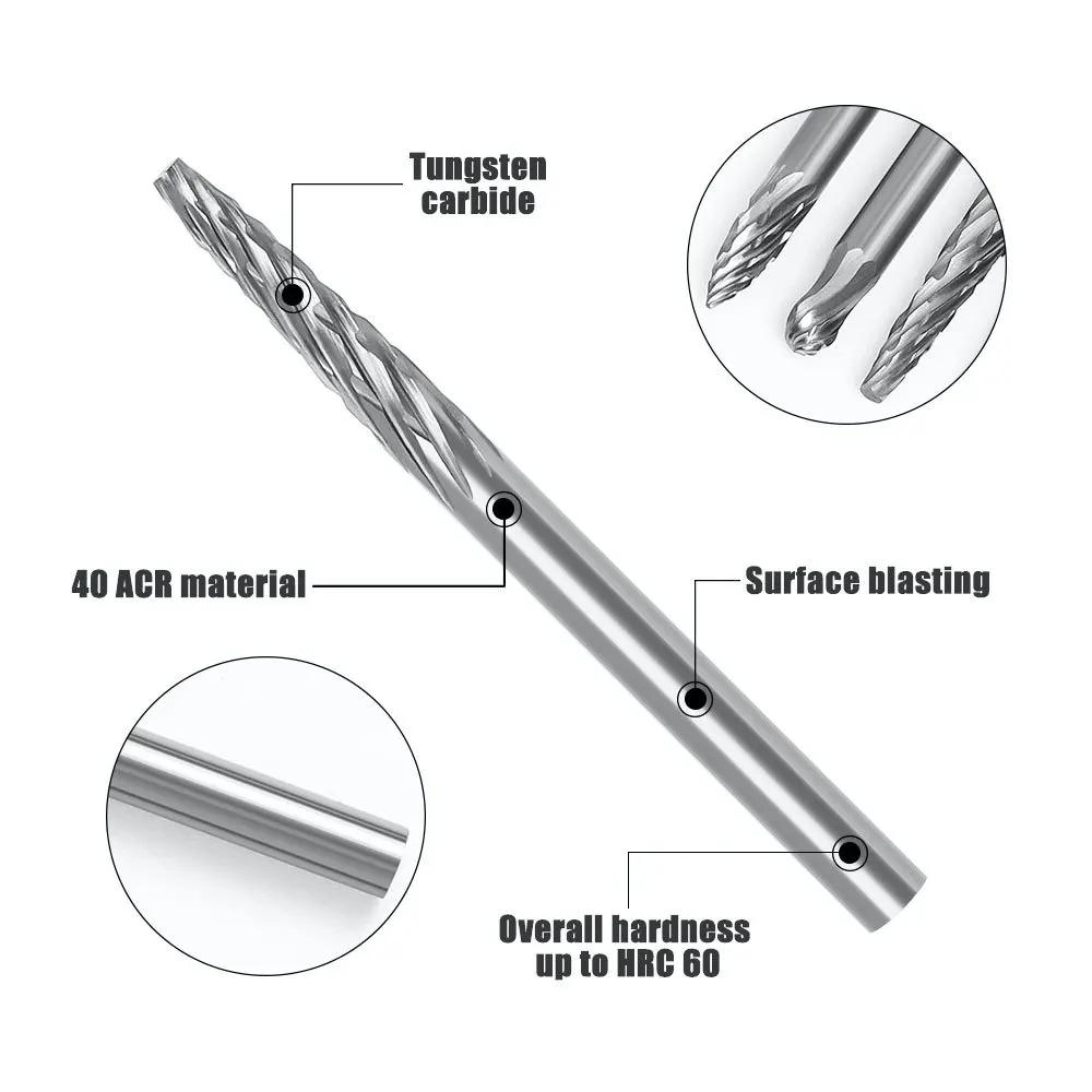 Fraises en carbure monobloc pour dessin à tige de 3mm 1/8, pour outil Dremel, fraise, outil rotatif,