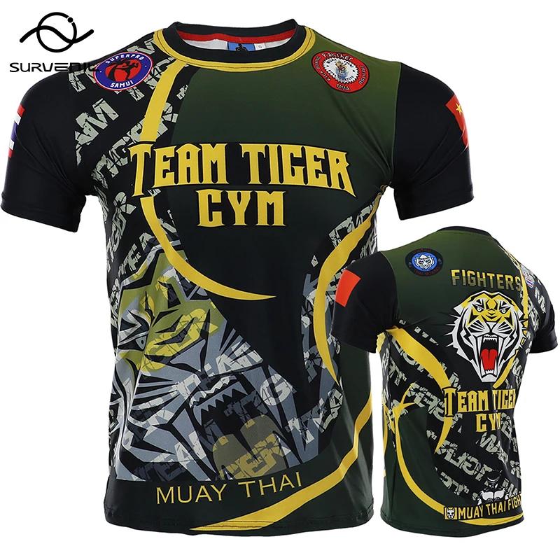 T-shirt de compression en coton pour homme, maillot MMA Rashguard, Tiger Dragon Muay Thai, Kick Boxi