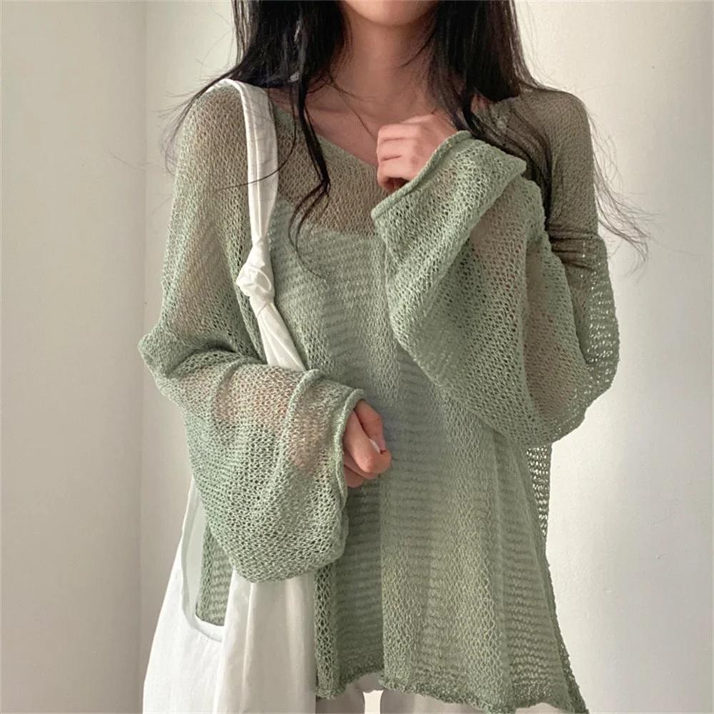 Karrram – pull à manches longues pour Femme, Style paresseux, haut ajouré, Sexy, mode, décontracté,