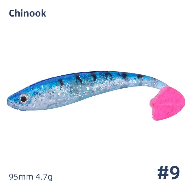 Chinook SoftBait leurre 90mm grande queue de pagaie Shad Swimbait 5 pièces ensemble Wobblers Silicon