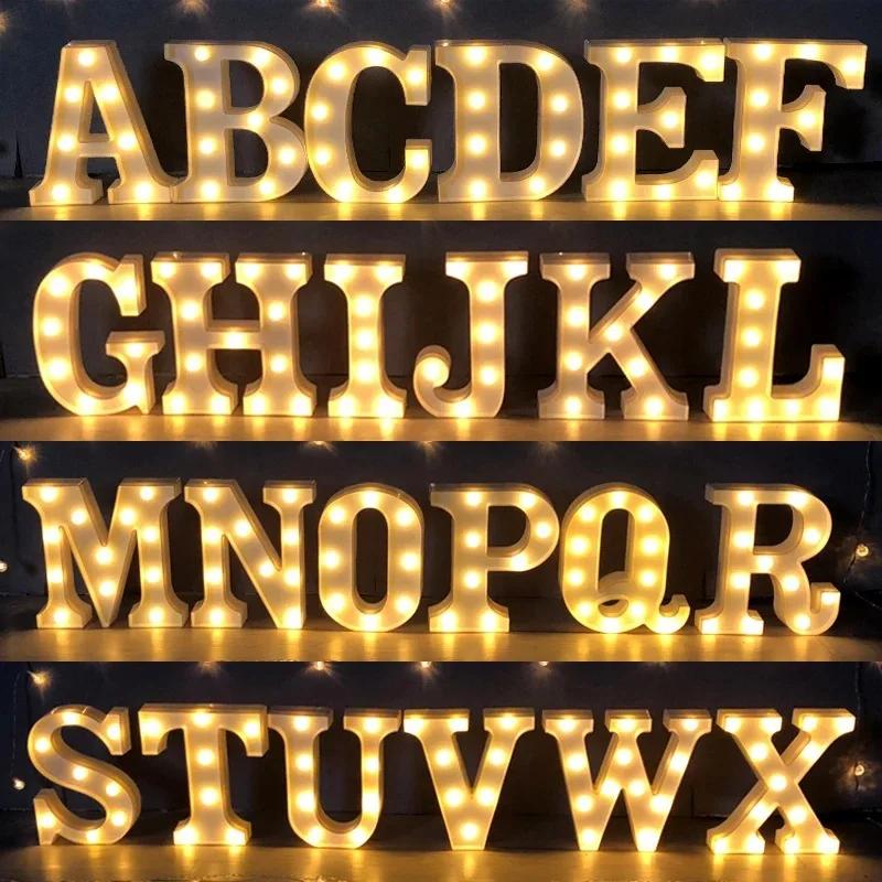 Alphabet lettre LED lumières lumineux numéro lampe batterie chaude veilleuse pour la maison mariage