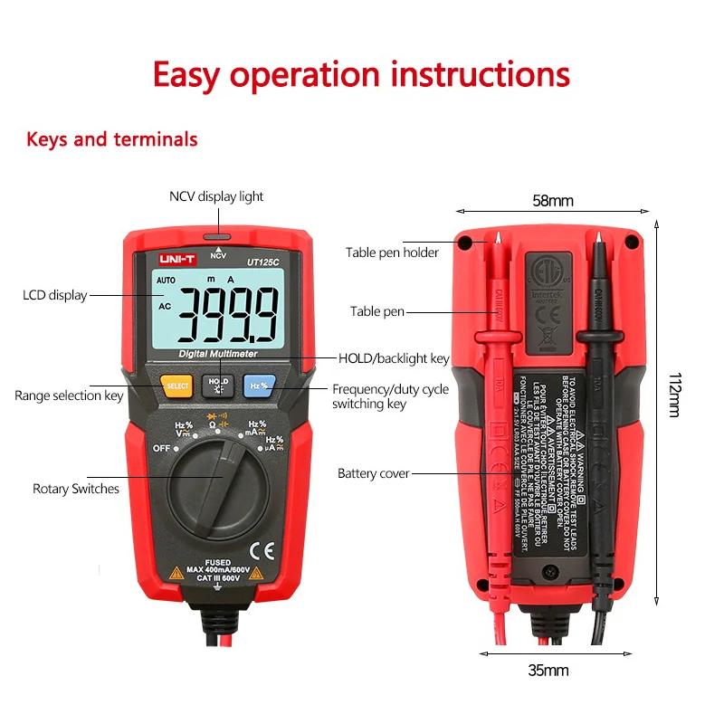 UNI-T UT125C Mini Multimètre Numérique De Poche Testeur De Température Résistance Puzzles Itor Diode
