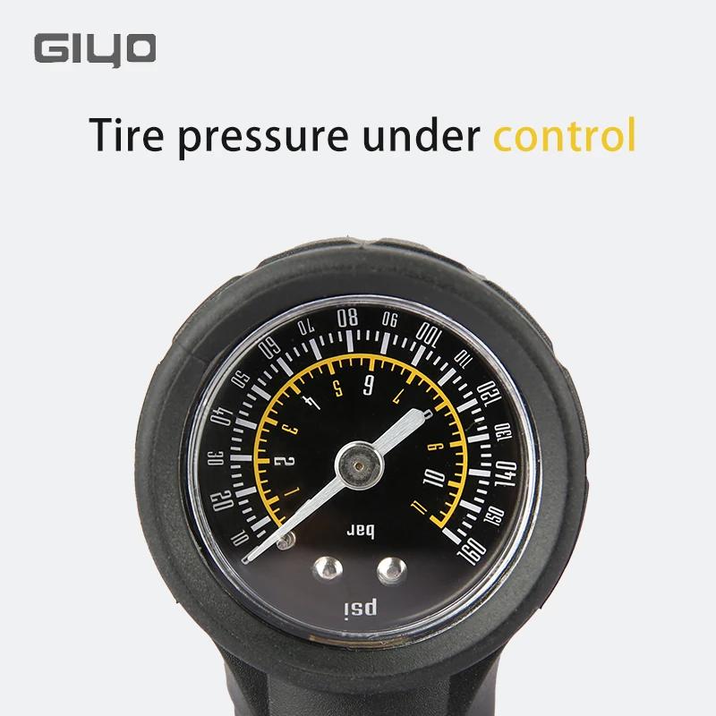 Manomètre de pression d'air pour pneus de vélo GIYO, valves Schrader/Presta, 160 PSI, baromètre prof