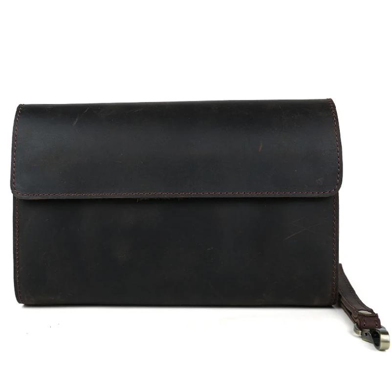Grand portefeuille en cuir véritable pour homme, pocommuniste de jour, sac à main de style vintage,