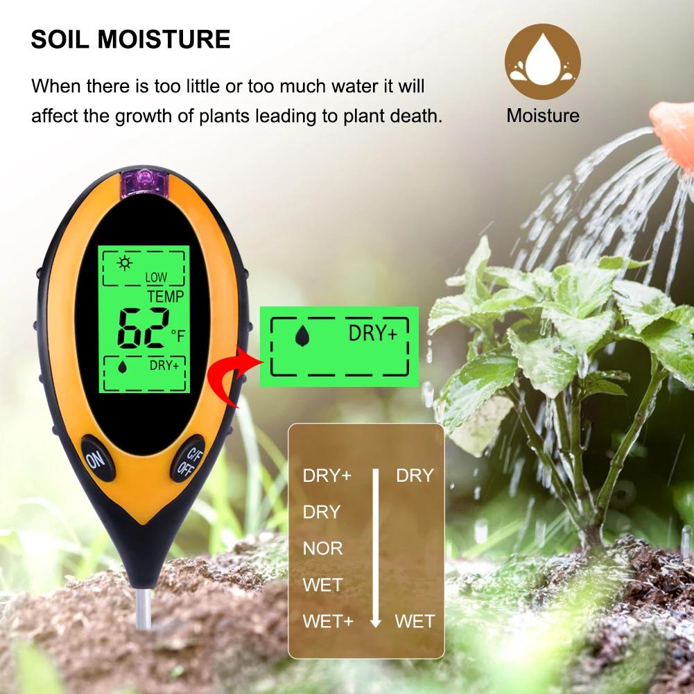 Yieryi – testeur numérique de PH du sol 4 en 1 avec lumière noire, moniteur d'humidité et de tempéra