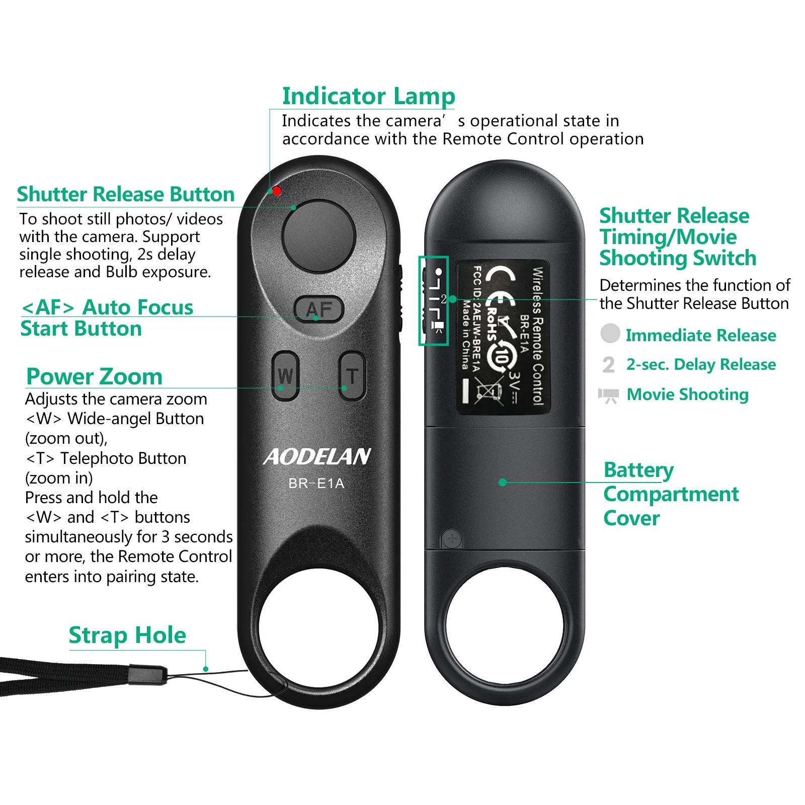 AODELAN BR-E1A Sans Fil Bluetooth Télécommande Déclencheur pour IL EOS R100 R5II R3 RP 850D 6DII 90D