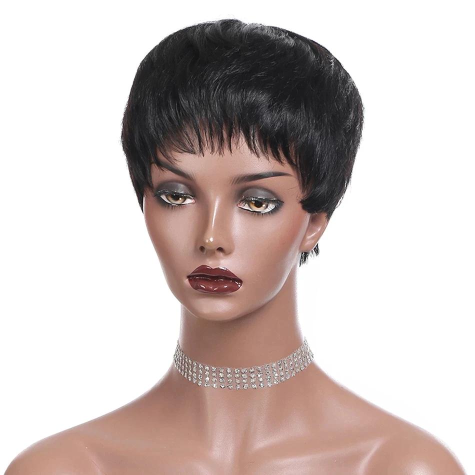 Perruque Bob courte perruques de cheveux humains droites avec frange perruques avant sans dentelle p