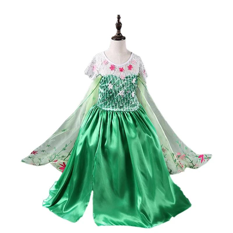 Robe de soirée princesse Elsa pour filles, tenue verte, costume d'anniversaire pour enfants de 3, 4,