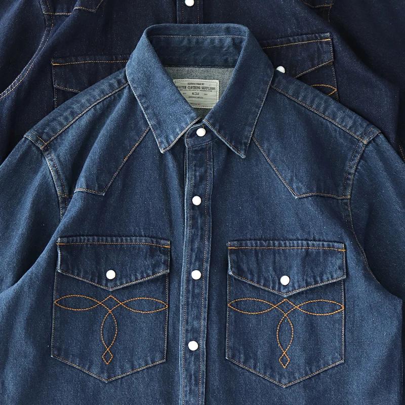 Chemise en jean western lourd pour hommes, manteau de chemisiers d'outillage épaissi, chemise décont