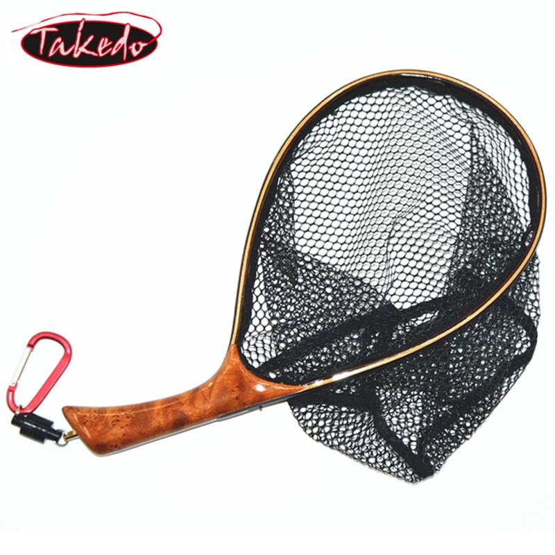 TAKEDO-Épuisette de pêche à la mouche, filet à truite en maille de caoutchouc souple, Cinnamomum Cam