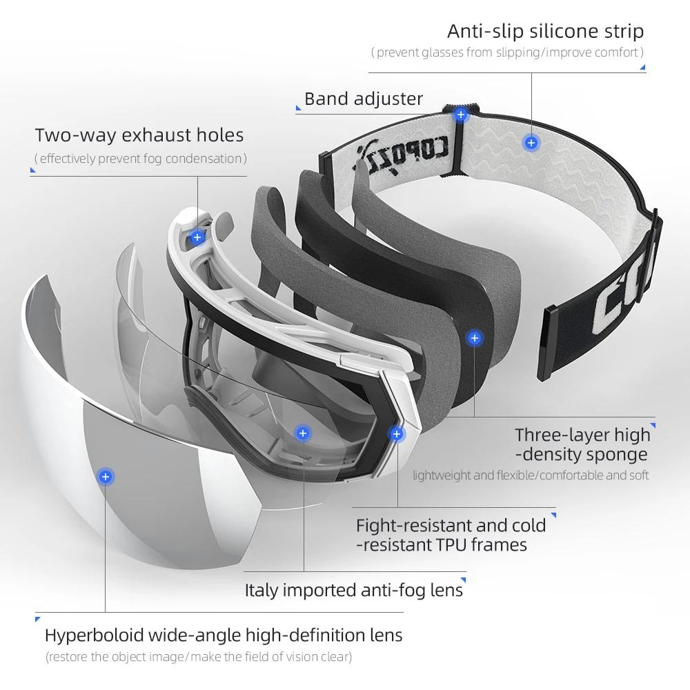 COPOZZ lunettes de Ski hommes femmes UV400 Anti-buée lunettes de Ski lunettes de neige adulte lunett