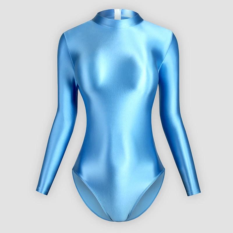 Maillot de bain une pièce en Satin brillant japonais, Sexy, dos serré, fermeture éclair, coupe haute