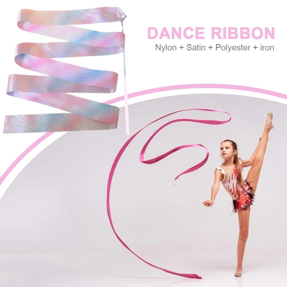 Ruban de danse de ballet avec anciers virevoltant pour enfant, bande de performance sportive scintil
